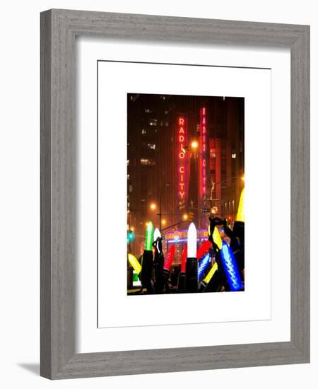 Giant Christmas wreath in front of the Radio City Music Hall on a Winter Night-Philippe Hugonnard-Framed Art Print