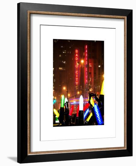 Giant Christmas wreath in front of the Radio City Music Hall on a Winter Night-Philippe Hugonnard-Framed Art Print