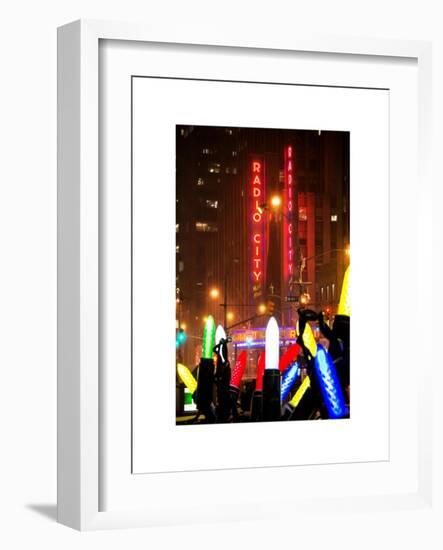 Giant Christmas wreath in front of the Radio City Music Hall on a Winter Night-Philippe Hugonnard-Framed Art Print