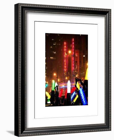 Giant Christmas wreath in front of the Radio City Music Hall on a Winter Night-Philippe Hugonnard-Framed Art Print