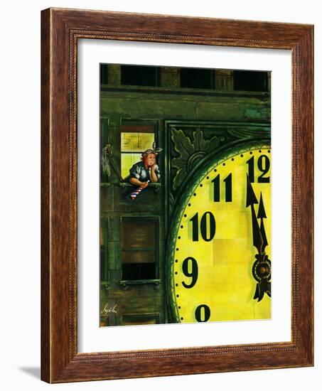 "Giant Clock on New Year's Eve," January 1, 1949-Constantin Alajalov-Framed Giclee Print