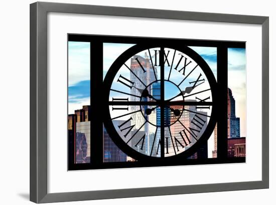 Giant Clock Window - View of Manhattan Skyscrapers-Philippe Hugonnard-Framed Photographic Print