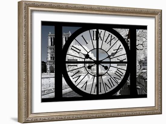 Giant Clock Window - View of Notre Dame Cathedral with White Trees - Paris-Philippe Hugonnard-Framed Photographic Print