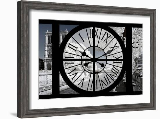 Giant Clock Window - View of Notre Dame Cathedral with White Trees - Paris-Philippe Hugonnard-Framed Photographic Print