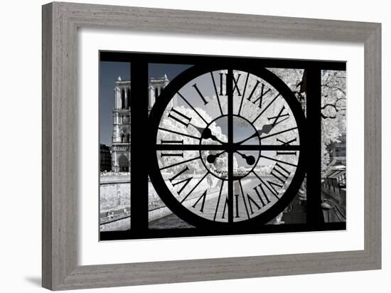 Giant Clock Window - View of Notre Dame Cathedral with White Trees - Paris-Philippe Hugonnard-Framed Photographic Print