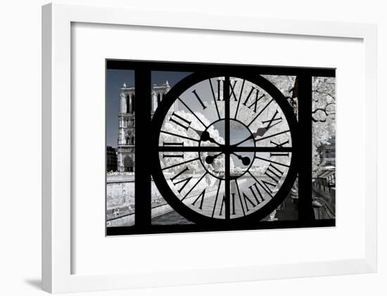 Giant Clock Window - View of Notre Dame Cathedral with White Trees - Paris-Philippe Hugonnard-Framed Photographic Print