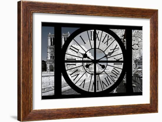 Giant Clock Window - View of Notre Dame Cathedral with White Trees - Paris-Philippe Hugonnard-Framed Photographic Print