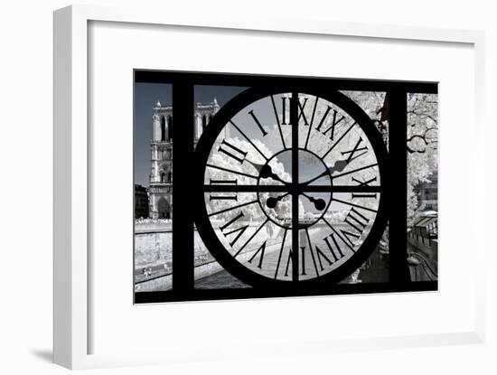 Giant Clock Window - View of Notre Dame Cathedral with White Trees - Paris-Philippe Hugonnard-Framed Photographic Print