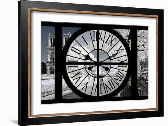 Giant Clock Window - View of Notre Dame Cathedral with White Trees - Paris-Philippe Hugonnard-Framed Photographic Print