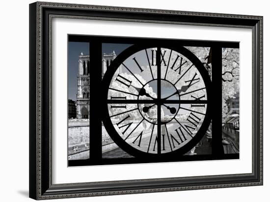 Giant Clock Window - View of Notre Dame Cathedral with White Trees - Paris-Philippe Hugonnard-Framed Photographic Print