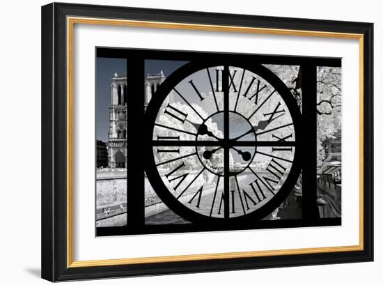 Giant Clock Window - View of Notre Dame Cathedral with White Trees - Paris-Philippe Hugonnard-Framed Photographic Print