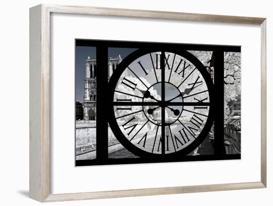 Giant Clock Window - View of Notre Dame Cathedral with White Trees - Paris-Philippe Hugonnard-Framed Photographic Print