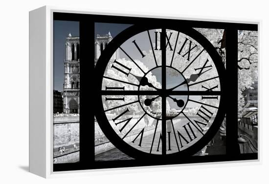 Giant Clock Window - View of Notre Dame Cathedral with White Trees - Paris-Philippe Hugonnard-Framed Premier Image Canvas