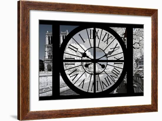 Giant Clock Window - View of Notre Dame Cathedral with White Trees - Paris-Philippe Hugonnard-Framed Photographic Print