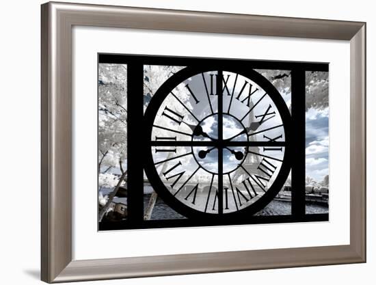 Giant Clock Window - View of the Eiffel Tower with White Trees II-Philippe Hugonnard-Framed Photographic Print