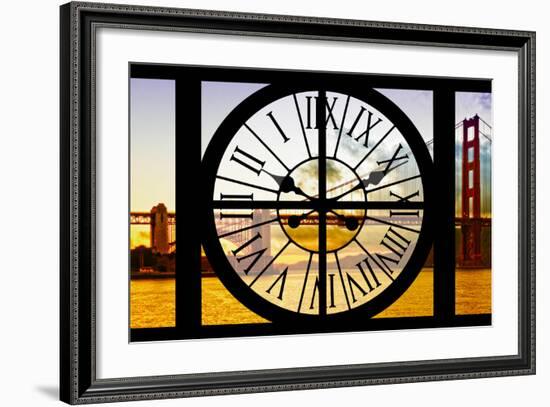 Giant Clock Window - View of the Golden Gate Bridge at Sunset - San Francisco-Philippe Hugonnard-Framed Photographic Print