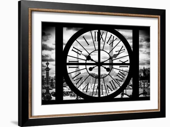 Giant Clock Window - View of the Place de la Concorde with Eiffel tower in Paris-Philippe Hugonnard-Framed Photographic Print