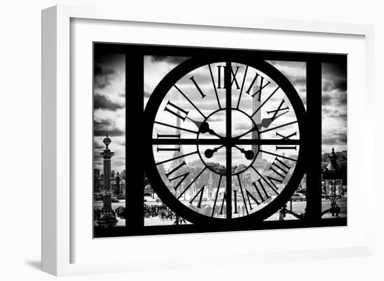 Giant Clock Window - View of the Place de la Concorde with Eiffel tower in Paris-Philippe Hugonnard-Framed Photographic Print