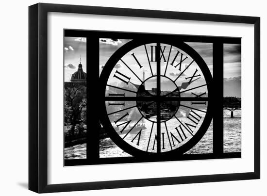 Giant Clock Window - View of the River Seine and the Eiffel Tower at Sunrise in Paris-Philippe Hugonnard-Framed Photographic Print