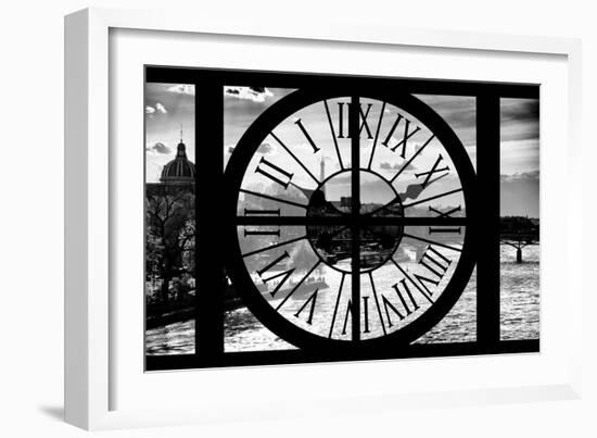 Giant Clock Window - View of the River Seine and the Eiffel Tower at Sunrise in Paris-Philippe Hugonnard-Framed Photographic Print