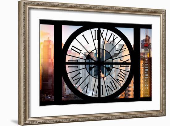 Giant Clock Window - View of the Skyscrapers of Times Square at Sunset-Philippe Hugonnard-Framed Photographic Print