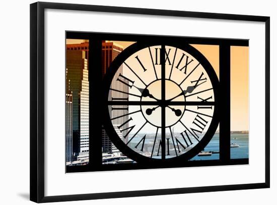 Giant Clock Window - View on the New York City - East River at Sunset-Philippe Hugonnard-Framed Photographic Print