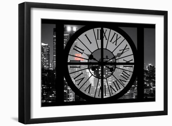 Giant Clock Window - View on the New York City - The New Yorker Red Sign-Philippe Hugonnard-Framed Photographic Print