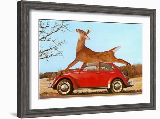 Giant Deer Tied on Volkswagen-null-Framed Art Print