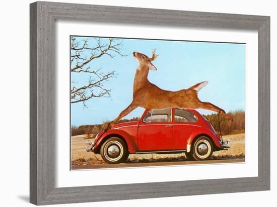 Giant Deer Tied on Volkswagen-null-Framed Art Print