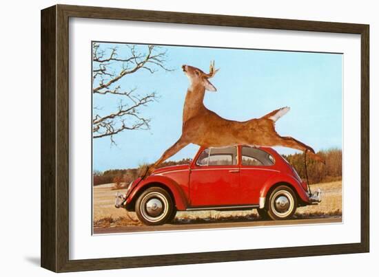 Giant Deer Tied on Volkswagen-null-Framed Art Print