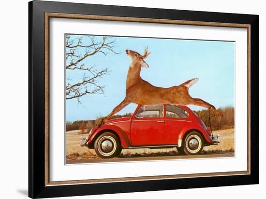 Giant Deer Tied on Volkswagen-null-Framed Art Print