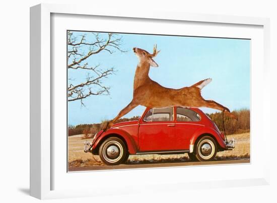 Giant Deer Tied on Volkswagen-null-Framed Art Print