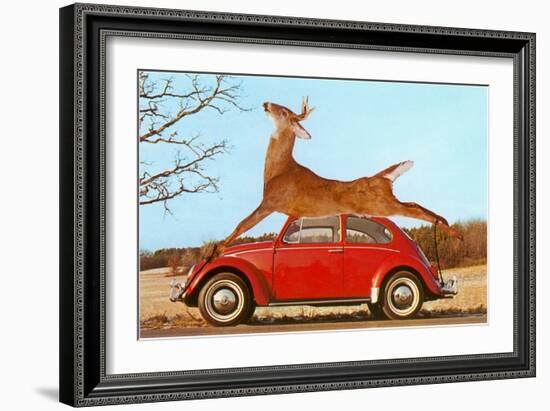 Giant Deer Tied on Volkswagen-null-Framed Art Print