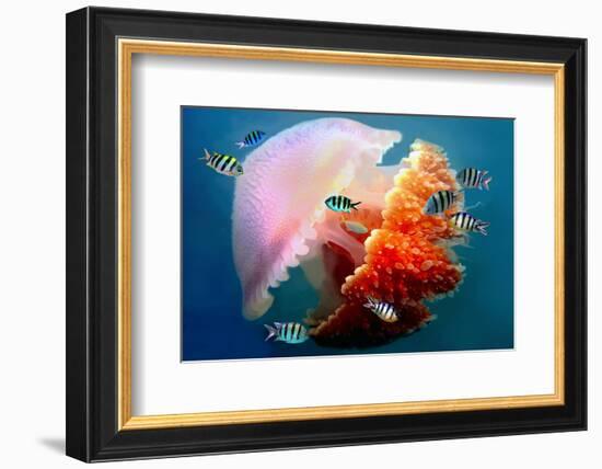 Giant Jellyfish Underwater-null-Framed Art Print