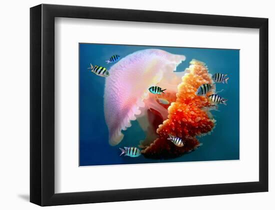 Giant Jellyfish Underwater-null-Framed Art Print