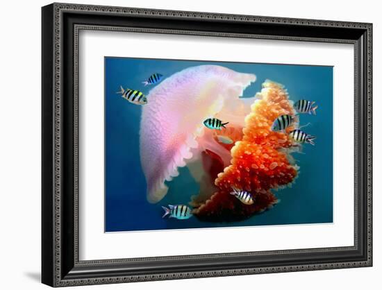 Giant Jellyfish Underwater-null-Framed Art Print