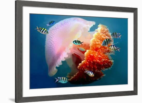 Giant Jellyfish Underwater-null-Framed Art Print