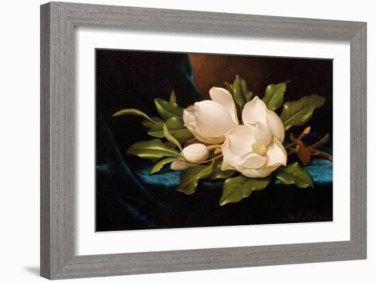 Giant Magnolias on Blue Cloth-Martin Johnson Heade-Framed Giclee Print