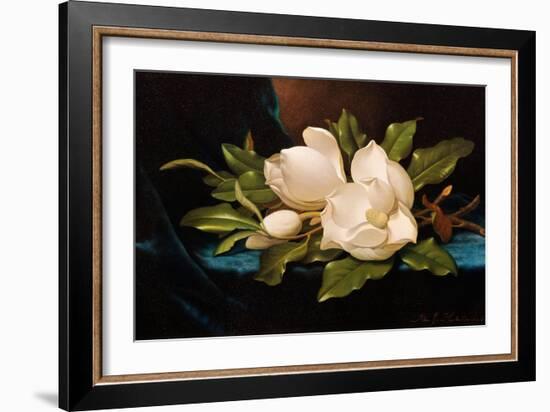 Giant Magnolias on Blue Cloth-Martin Johnson Heade-Framed Giclee Print