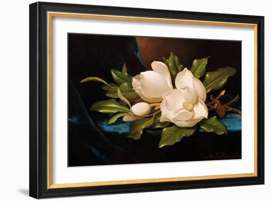 Giant Magnolias on Blue Cloth-Martin Johnson Heade-Framed Giclee Print