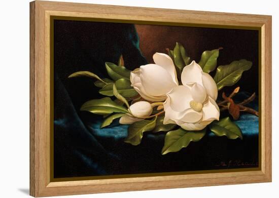 Giant Magnolias on Blue Cloth-Martin Johnson Heade-Framed Premier Image Canvas