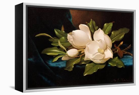 Giant Magnolias on Blue Cloth-Martin Johnson Heade-Framed Premier Image Canvas