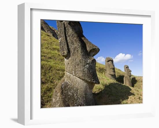 Giant Monolithic Stone Moai Statues at Rano Raraku, Rapa Nui, Chile-Gavin Hellier-Framed Photographic Print