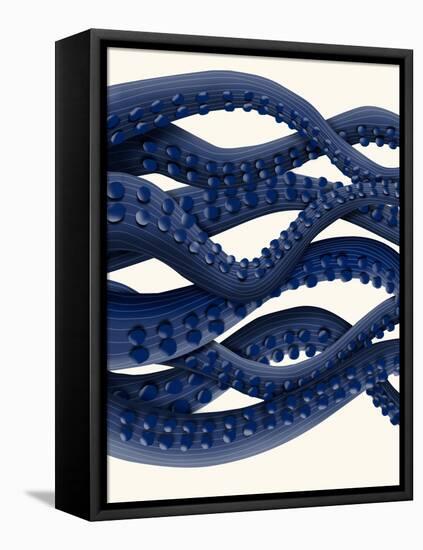 Giant Octopus Blue Triptych b-Fab Funky-Framed Stretched Canvas