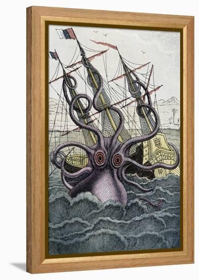 Giant Octopus (Kraken) Attacking a Ship - from Denys-Montfort in “Histoire Naturelle Des Mollusques-Unknown Artist-Framed Premier Image Canvas