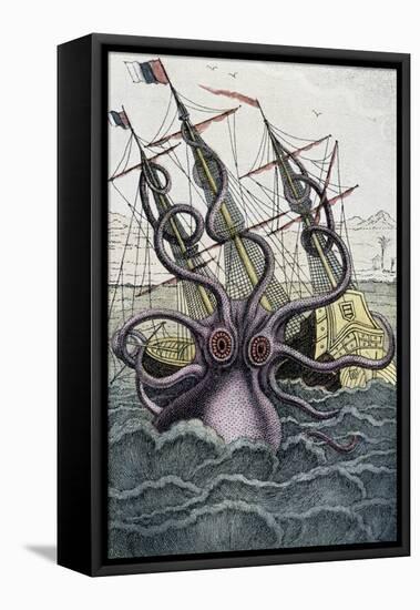 Giant Octopus (Kraken) Attacking a Ship - from Denys-Montfort in “Histoire Naturelle Des Mollusques-Unknown Artist-Framed Premier Image Canvas