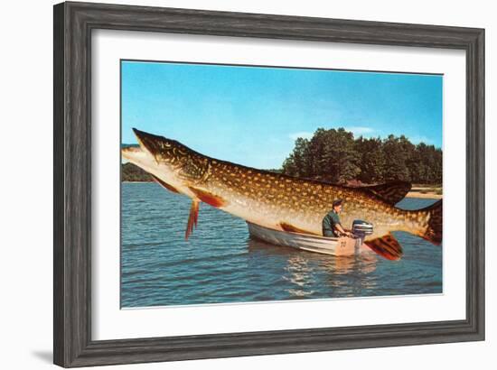 Giant Pike in Boat-null-Framed Art Print