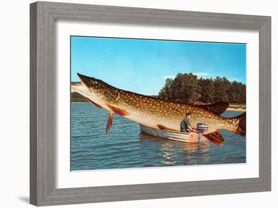 Giant Pike in Boat-null-Framed Art Print