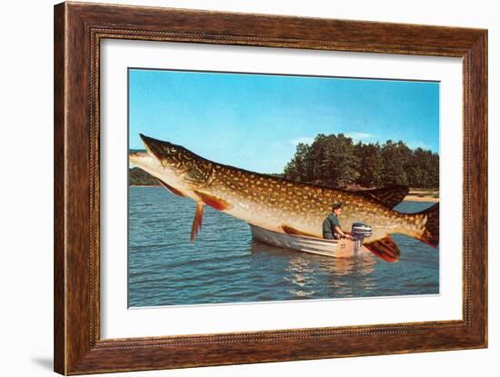 Giant Pike in Boat-null-Framed Art Print