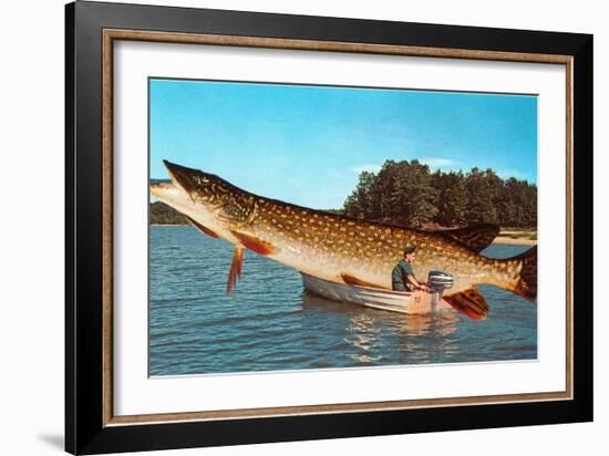 Giant Pike in Boat-null-Framed Art Print